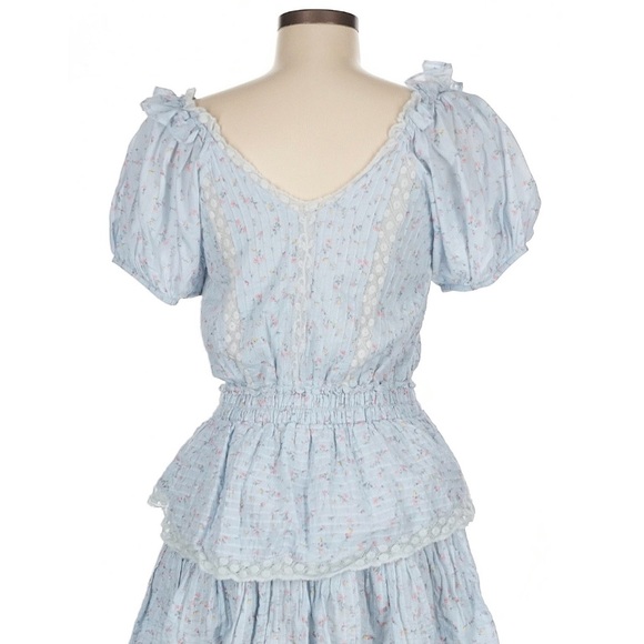 LoveShackFancy Light Blue Floral Mini Dress - Picture 2 of 6